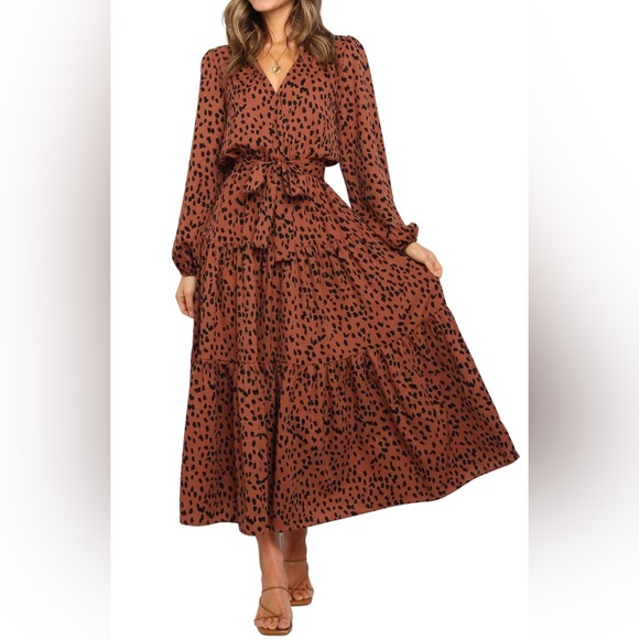 R. Vivimos Leopard Print Belted Wrap Midi Dress Sz: Small or 4/6 - Picture 2 of 8